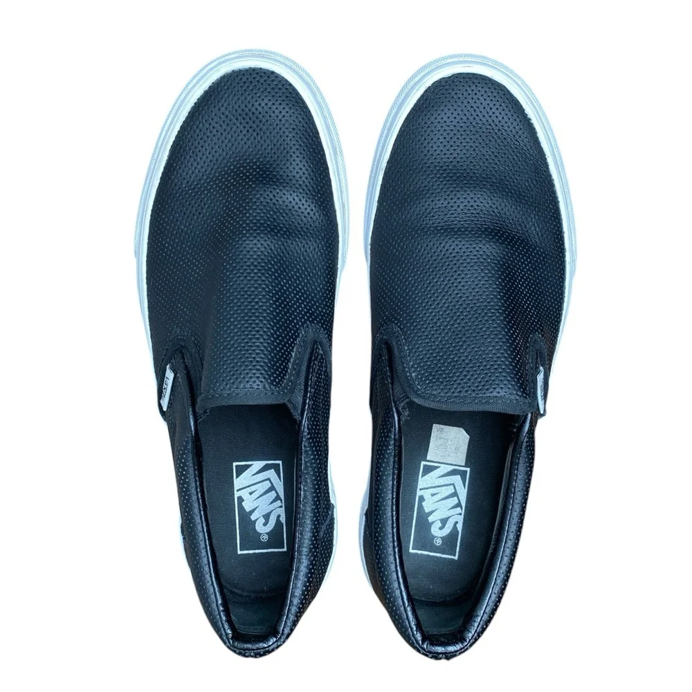 Vans Men's Black Perforated Leather Classic Slip-On Shoes Sneakers Size 8.5